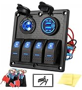 Kohree 4 Gang Marine Boat Rocker Switch Panel + USB Switch, 12V Waterproof LED Lighted Toggle Swi...