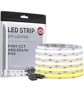 BTF-LIGHTING FCOB COB LED Strip CCT 3000K-6000K Tunable White IP65,UL Listed DC24V 16.4FT CRI 90+...