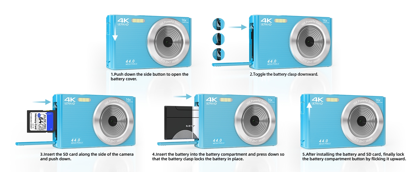 how to insert sd card and bettery