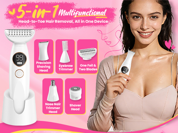 5-in-1 Bikini Trimmer for Women, Lady Electric Razor Shaver Facial &amp;amp; Pubic Hair Trimmer