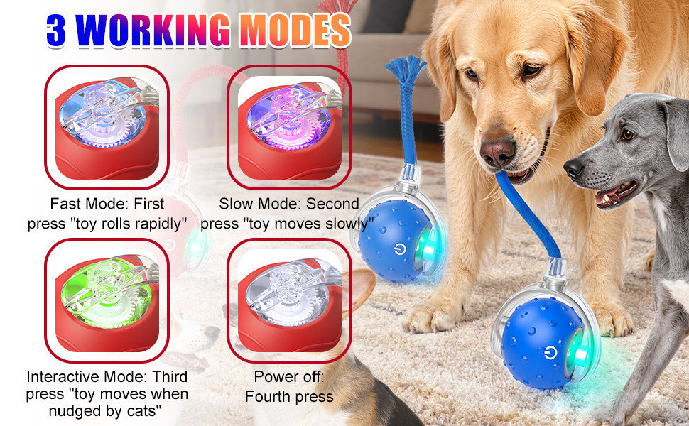 Interactive Rolling Small Dog Cat Toys Automatic Self Moving with Birdsong with Rope for Pets