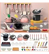 61Pcs Kids Kitchen Toy Accessories Set, Toddler Pretend BBQ Cooking Playset with Pots and Pans, U...