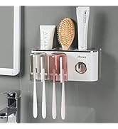 iHave Toothbrush Holders Bathroom Decor with Toothpaste Dispenser, 2 Cups Toothbrush Holder Wall ...