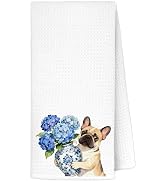 LRWHDFW Blue Hydrangea French Bulldog Kitchen Towels, French Bulldog Lovers Gifts Decorative Hand...