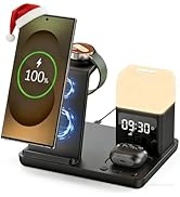 Wireless Charger for Samsung/Android,6 in 1 Alarm Clock Charging Station for Bedrooms with Bedsid...