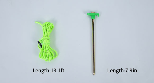 size of tent stakes and rope