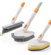 3 in 1 Shower Scrubber Cleaning Brush with 50'' Long Handle, FUUNSOO Tub &amp; Tile Grout Brush Stiff...