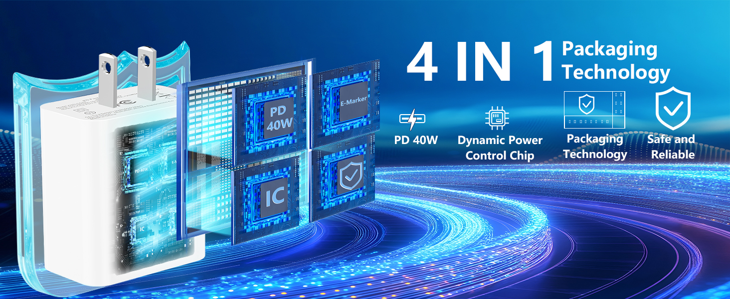 MFi Certified 4Pack 40W USB-C Charger Block Type-C Wall Charging Dynamic Power Adapter