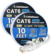 Cat 6 Ethernet Cable 10ft (2 Pack), Indoor&amp;Outdoor, High Speed 10Gbps 24AWG Pure Copper Network C...
