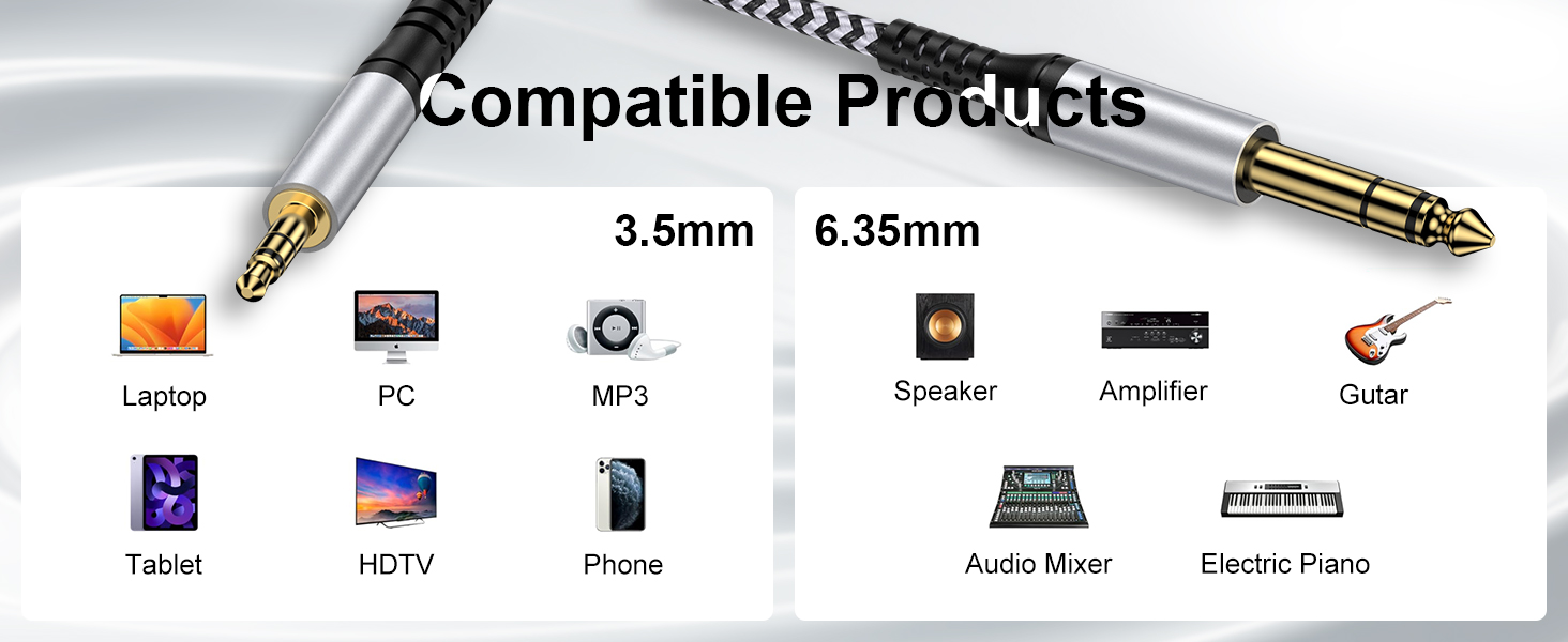 6.35mm to 3.5mm cable