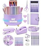Purple Desk Accessories, 20Pce Office Supplies and 360°Pen Holder Desk Organizers, with Tape Disp...