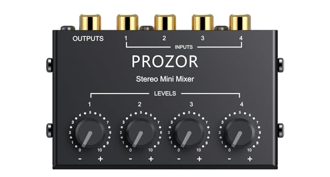 4-Channel Stereo Audio Mixer, RCA Input with Independent Volume Controls stereo mixer analog mixer