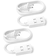 Indoor Extension Cord - 6 Ft 2 Packs White 2-Prong Power Strip with 3 Polarized Outlets &amp; Safety ...