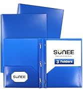 SUNEE 2 Pocket Folders with Prongs (3/Pack, Blue) Plastic Folders with Pockets and Prongs Fit Let...