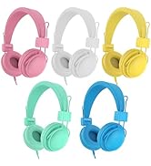 AILIHEN Kids Headphones Bulk Wired 5-Pack for K-12th Grade, School &amp; Classroom, with Microphone, ...