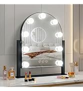 SLIMOON Curved Mirror with Lights, 9 Dimmable LED Bulbs Lighted Makeup Mirror with Detachable 10X...