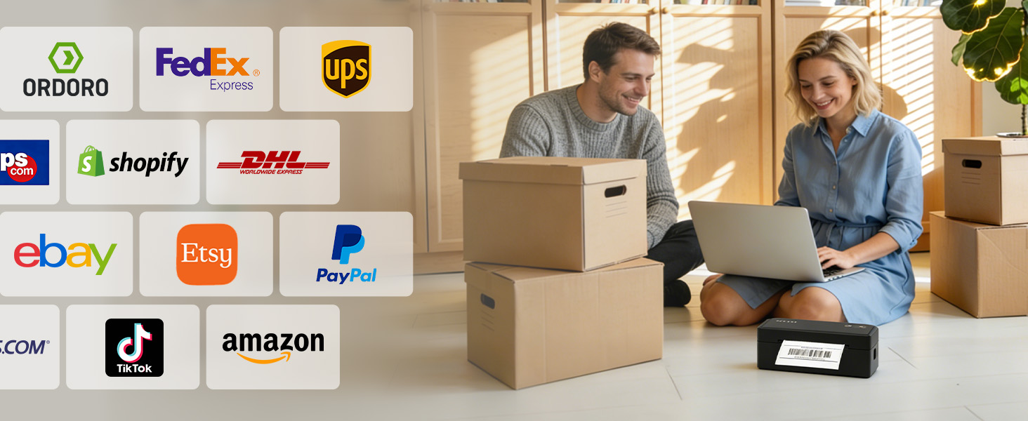 Bluetooth label printer works effortlessly with ,eBay,Shopify,USPS,Etsy,PayPal