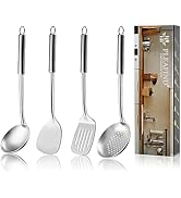 4-Piece Cooking Utensils Set, Pleafind Spatula Set, Wok Utensils Set Include Wok Ladle, Slotted S...