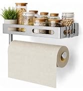 Silver Paper Towel Holder Wall Mount with Shelf, Easy One Hand Tear, Adhesive Glue or Drill Mount...