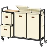 Hoctieon 4 Section Laundry Sorter, 48 Gal. (182L) Laundry Hamper with Lid, Rolling Laundry Cart w...