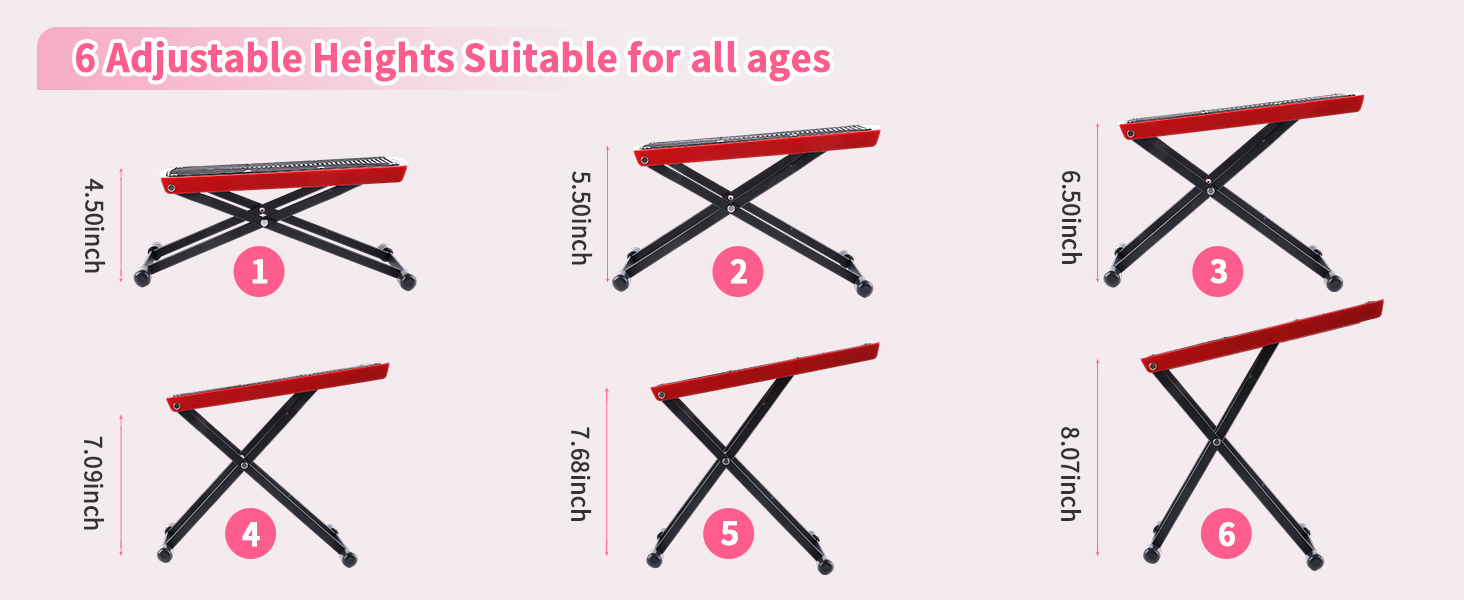 the adjustable heights of our foot rest