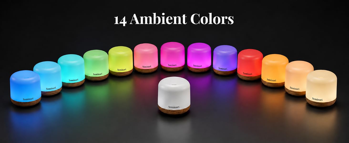 Sominari 500ml ultrasonic essential oil diffuser with 14 ambient LED color changing light spectrum