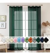 ABLUEN Green Sheer Curtains 96 Inches Long, Privacy Semi Sheer Curtains for Living Room Bedroom, ...