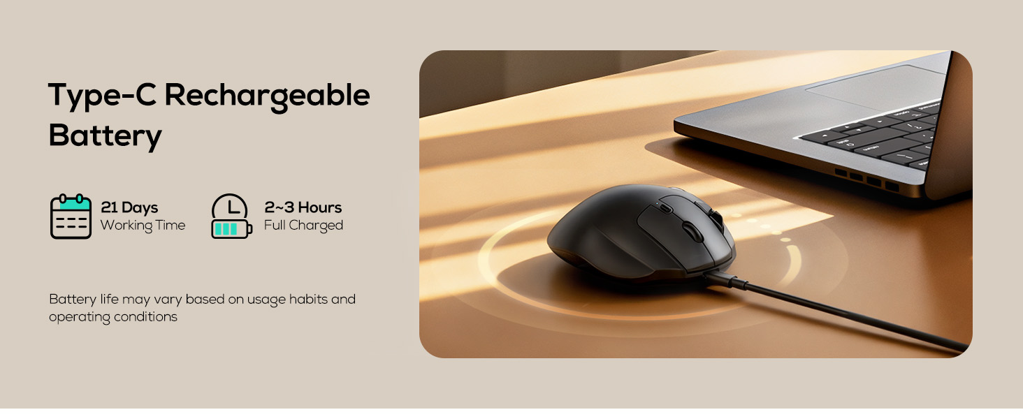 Nulea M511 Wireless Trackball Mouse, Rechargeable Ergonomic Thumb-Control Mouse with Tilt Stand