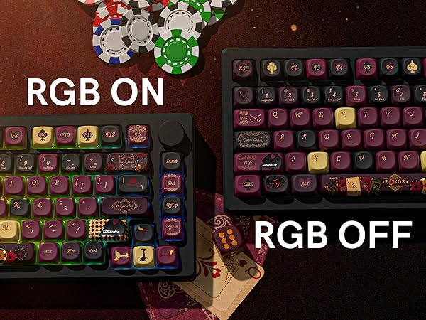 Keycaps with RGB lighting effects on the keyboard