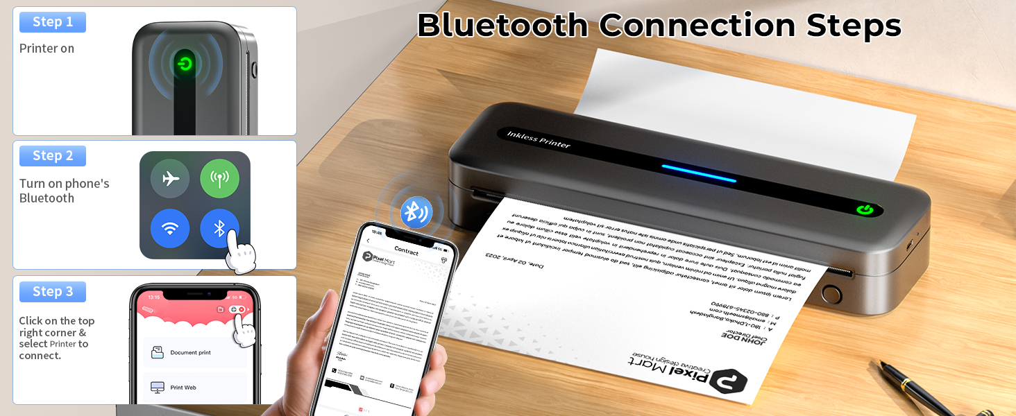 Wireless Inkless Thermal Printer, Bluetooth Mobile Printer for Phone &amp;amp;amp;amp; Laptop