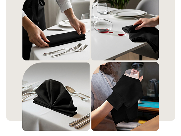black cloth napkins kitchen dinner table ocassion events party decoration wedding christmas newyear 