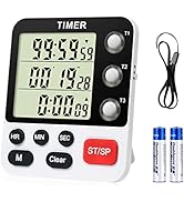 QINFIEY Digital 3 Channels Kitchen Cooking Multiple Timer with Large LCD Count Up Down Stopwatch ...