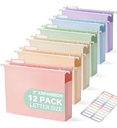 SortRax Plastic Extra Capacity Hanging File Folders, 2" Pastel Expanding Pocket, Heavy Duty for F...