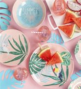 Zak Designs 12pc Summer Prints Pink Tropics Durable Melamine Dinnerware Set Includes Dinner Plate...