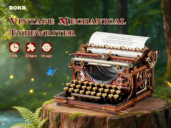 ROKR Mechanical Typewriter 3D Wooden Puzzle for Adults- Vintage Model Kit, No Glue, 324 PCS, 12H Ass...