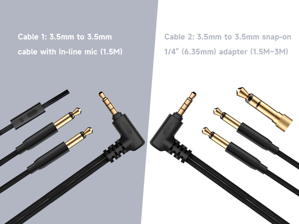 detachable cables, 3.5mm in-line mic, 6.35mm adapter, mixing consoles, audio interfaces
