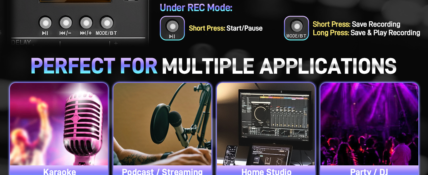 WIDE APPLICATION for karaoke podcase streaming home studio party dj