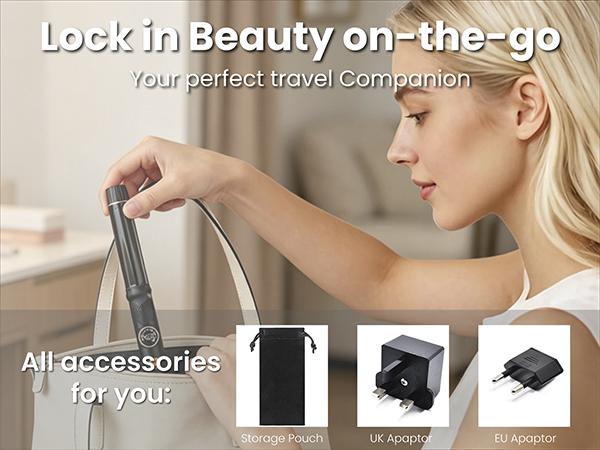 lock in beauty on the go, your travel companion with pouch, UK,EU adapter