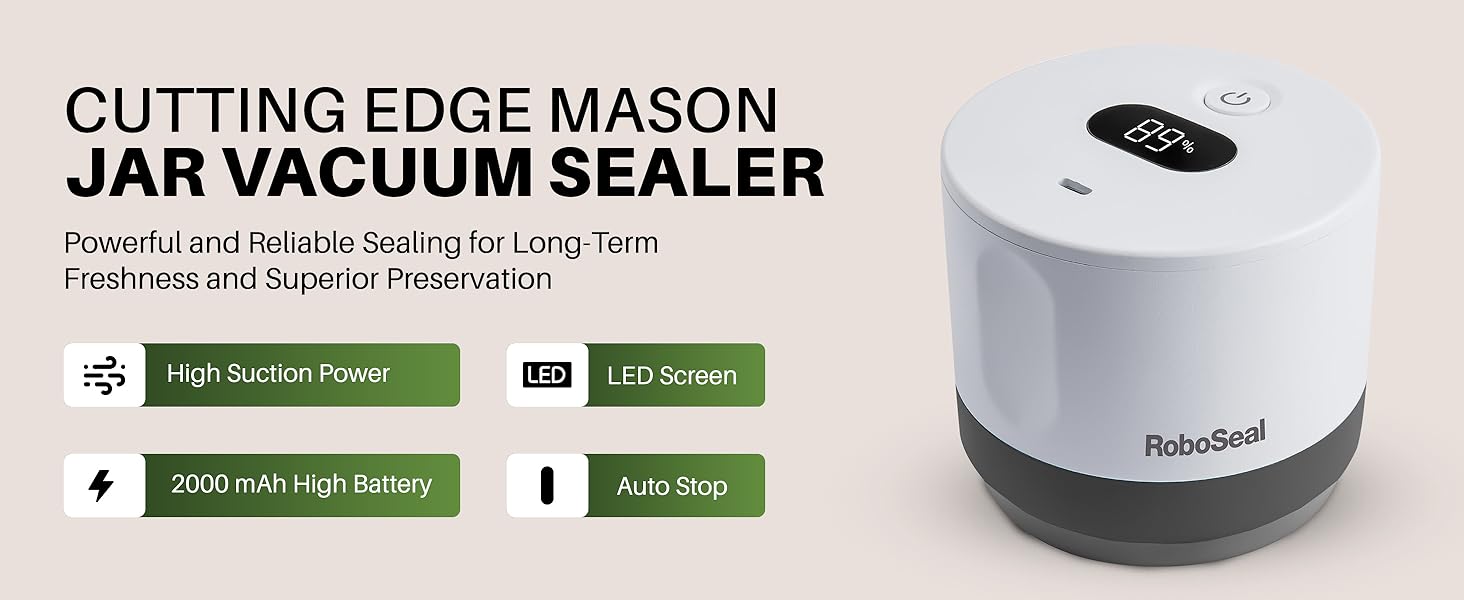 RoboSeal Rechargeable Mason Jar Vacuum Sealer for Mason Jars