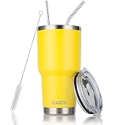 D·S 30oz Yellow Tumbler Stainless Steel Insulated Travel Mug with Straw Lid Cleaning Brush (30oz ...
