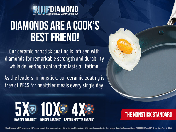 BlueDiamond, Ceramic Nonstick, PFAS-Free, Non-Toxic, Cookware, Frypans, Classic