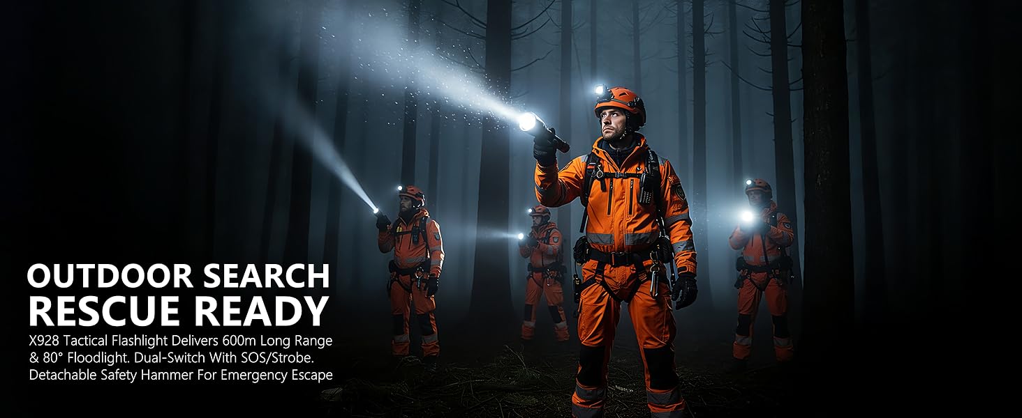 Large Size Tactical Flashlight Delivers 600m Long Range and SOS/Strobe, Dual-Switch &amp;amp; Glass Breaker.