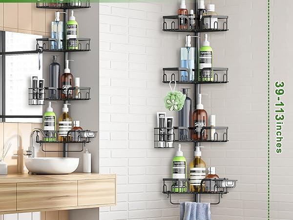 adjustable shower caddy tension pole with sprong