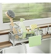 SWTYMIKI Sponge Holder for Kitchen Sink - Sink Caddy with Brush Holder Self-draining Kitchen Spon...