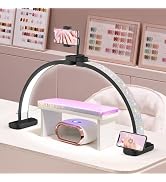 Half Moon Manicure Table Light: 31-inch Half Moon Light For Nail Desk With Phone Holder - AB Crys...