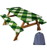 ANNA QUEEN St. Patrick’s Day 6FT Picnic Table Cover with Bench Covers Set of 3 with Drawstring Ba...