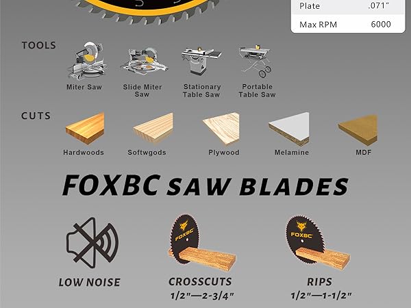 FOXBC 10" x 60-Teeth Saw Blade 