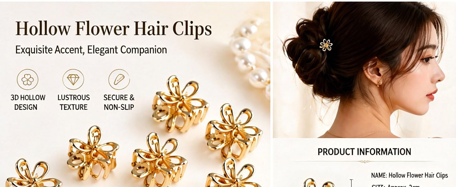 Gold Small Flower Hair Clips for Women