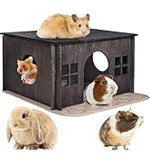 WeGXY Wooden Guinea Pig House with Windows, Large Ventilated Hideout for Guinea Pigs, Hamster Hid...