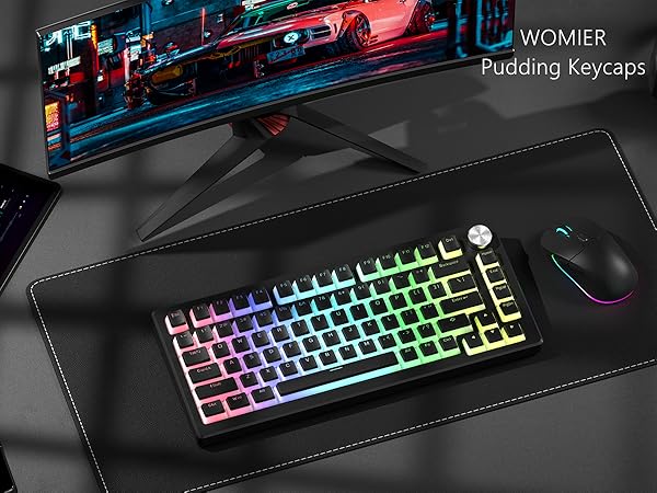 Womier Pudding Keycaps,PBT Keycaps 100 percent keyboard 130 Keys,Shine Through Keycaps